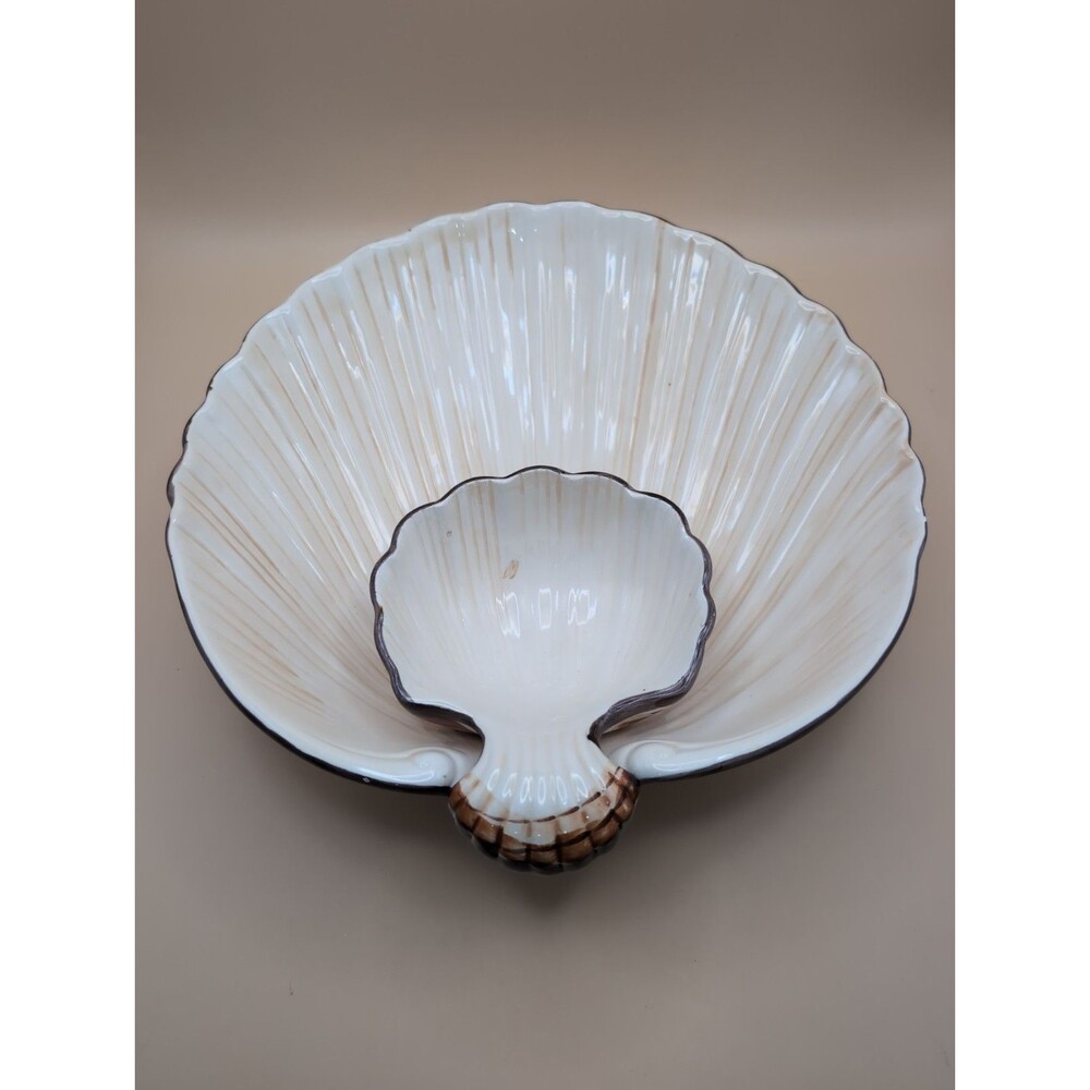 Fitz & Floyd Cockle Shell Chips & Dip Platter Seashell Serving Tray 12”. Used